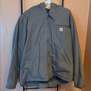 Carhartt Gray Hooded Duck Canvas Work Jacket